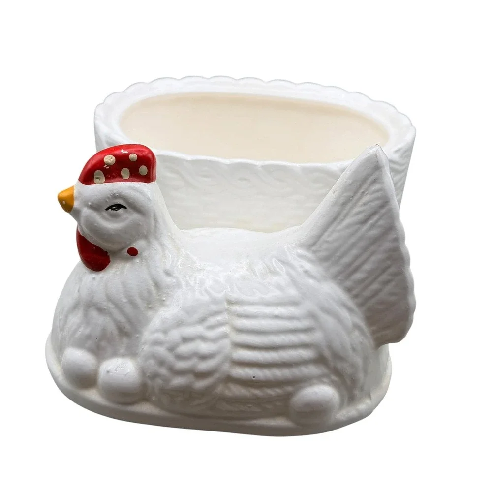 Vintage Gailstyn-Sutton Ceramic Hen on Nest Lidded Dish White Farmhouse Decor